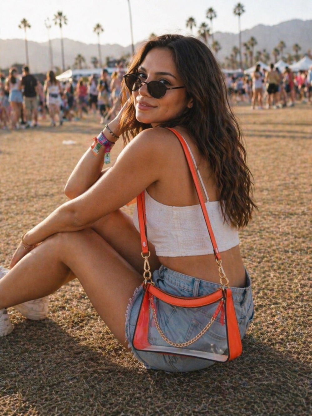 Clear Crossbody Shoulder Bag with Orange Trim